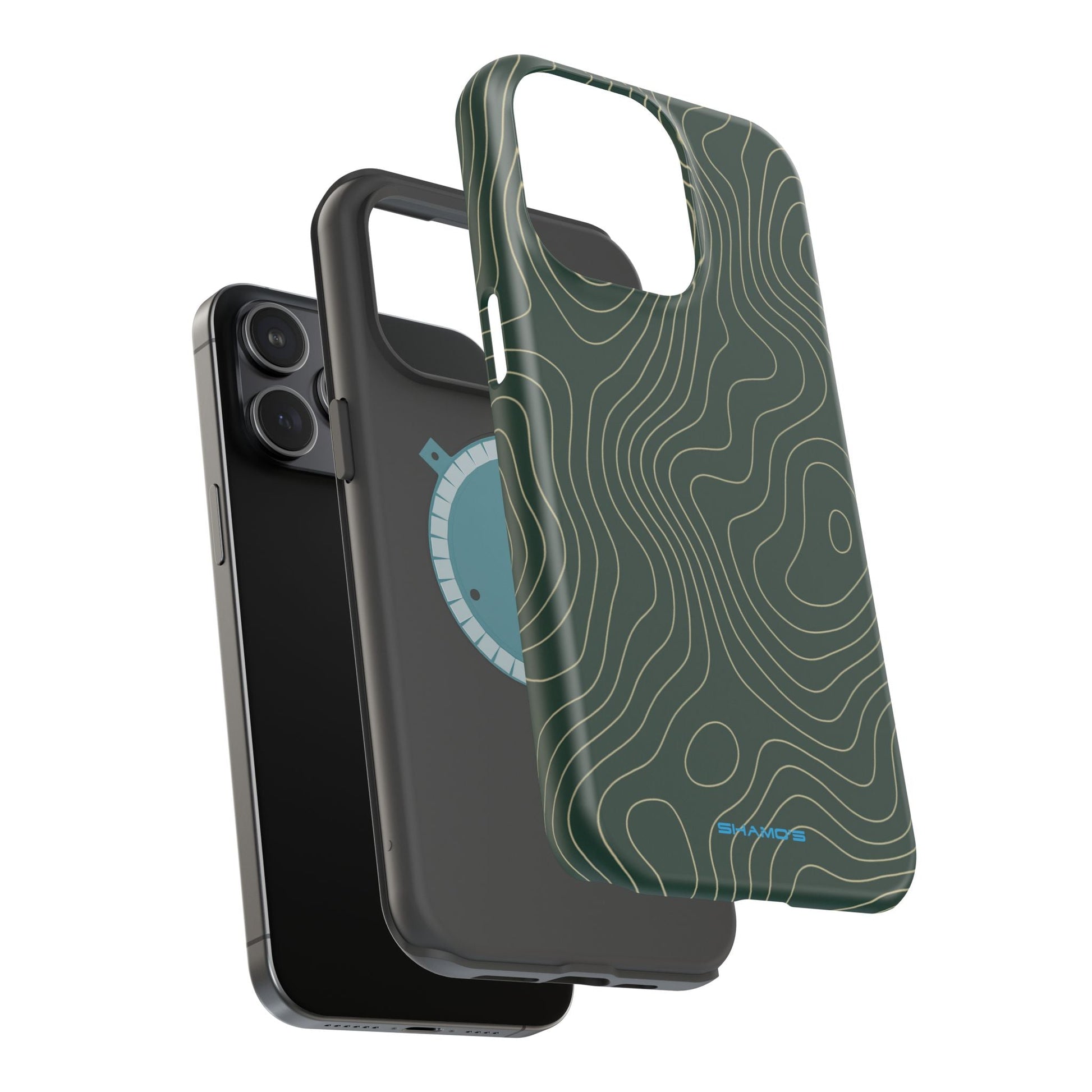 Topographic Green Magnetic Impact-Resistant iPhone Case | MagSafe compatible  Shamo's