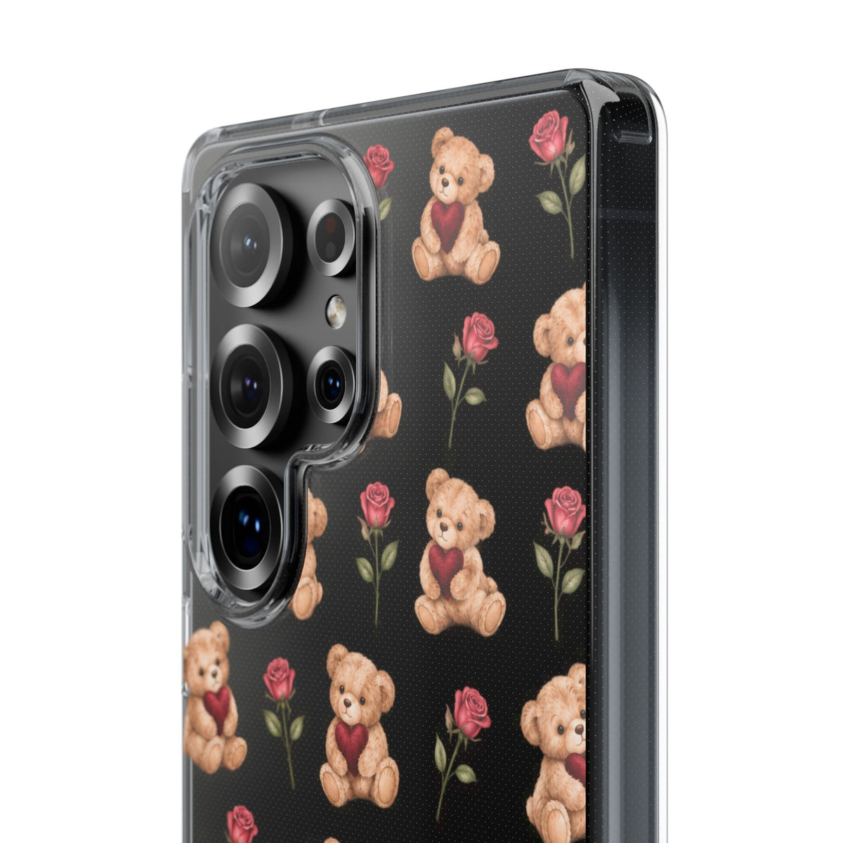 Romantic Teddy Bear Impact-Resistant Phone Case with Heart Design