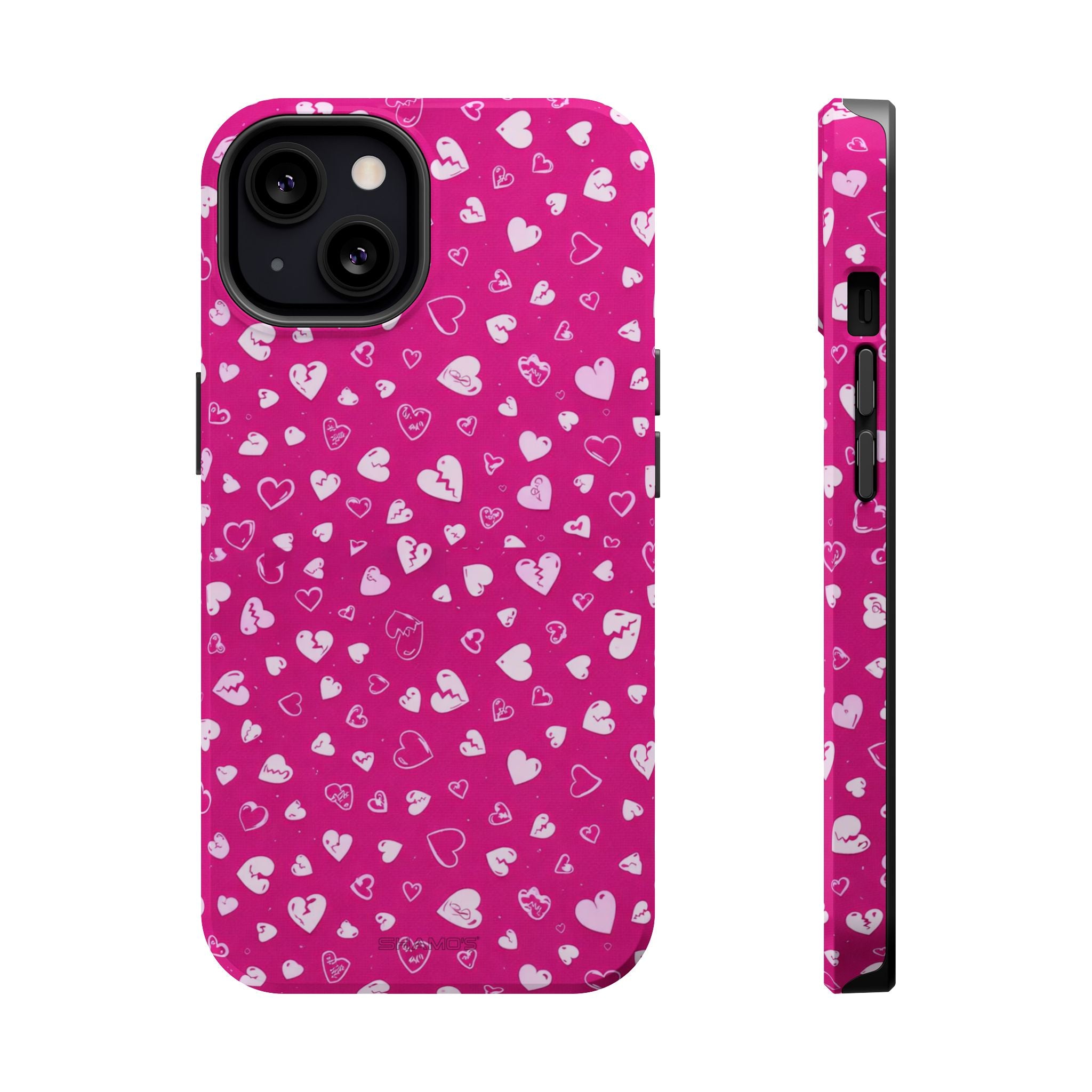 Broken Heart Hot Pink Impact-Resistant iPhone Case | MagSafe - iPhone 13 / Glossy - Shamo's