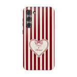 Funda personalizada a rayas — Diseño de corazón rojo y blanco (nombres personalizados)