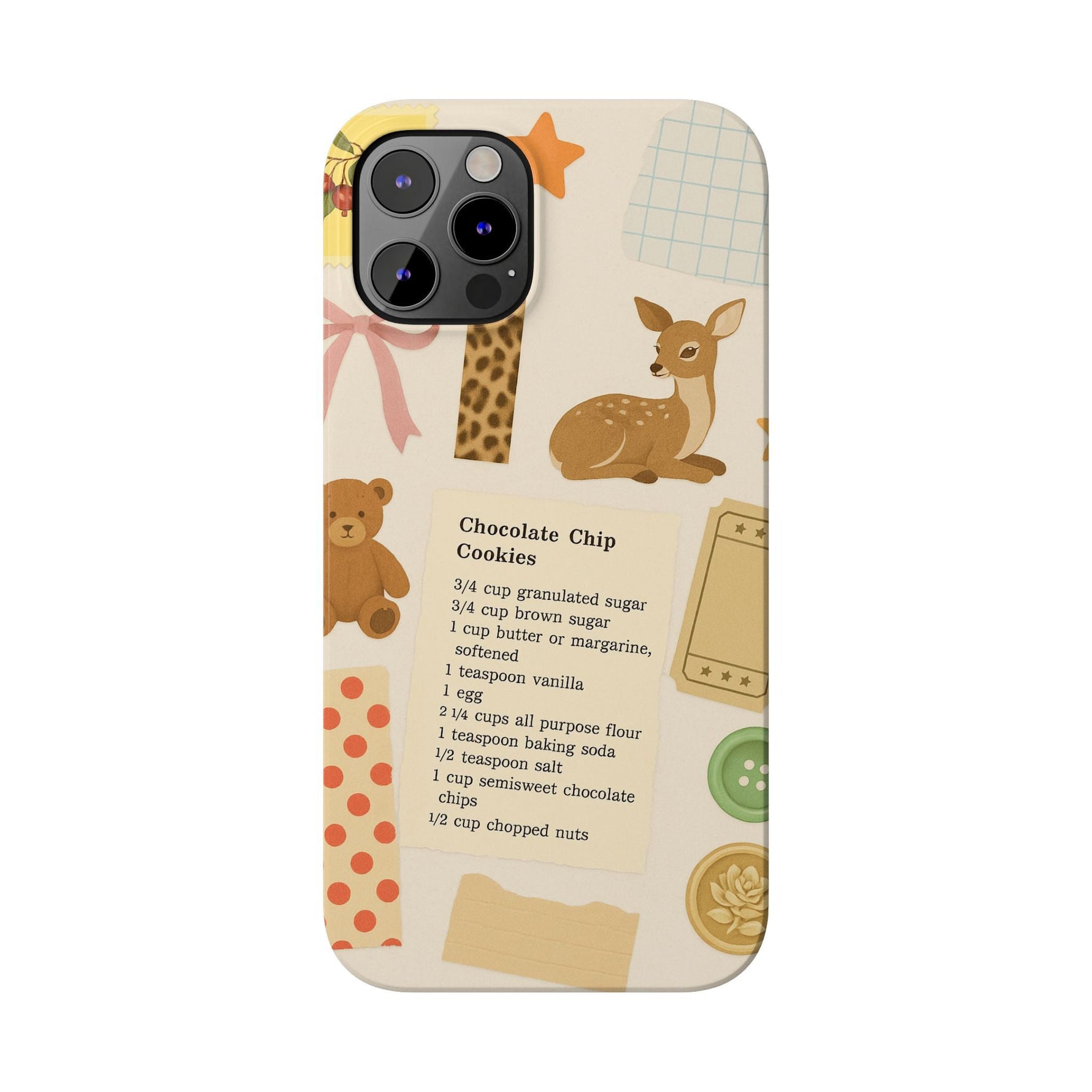 Slim iPhone Case — Cozy Baking & Teddy Pattern (Recipe, Deer, Buttons)  Shamo's