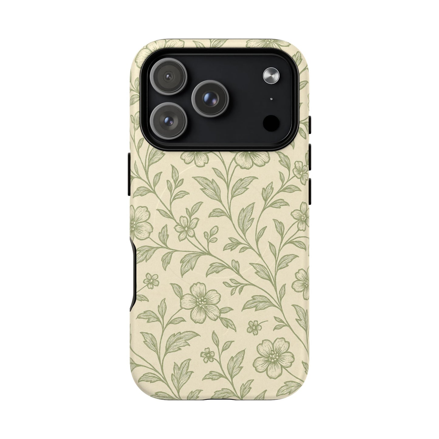 Sage Green Vintage Floral Pattern iPhone Case | MagSafe Compatible