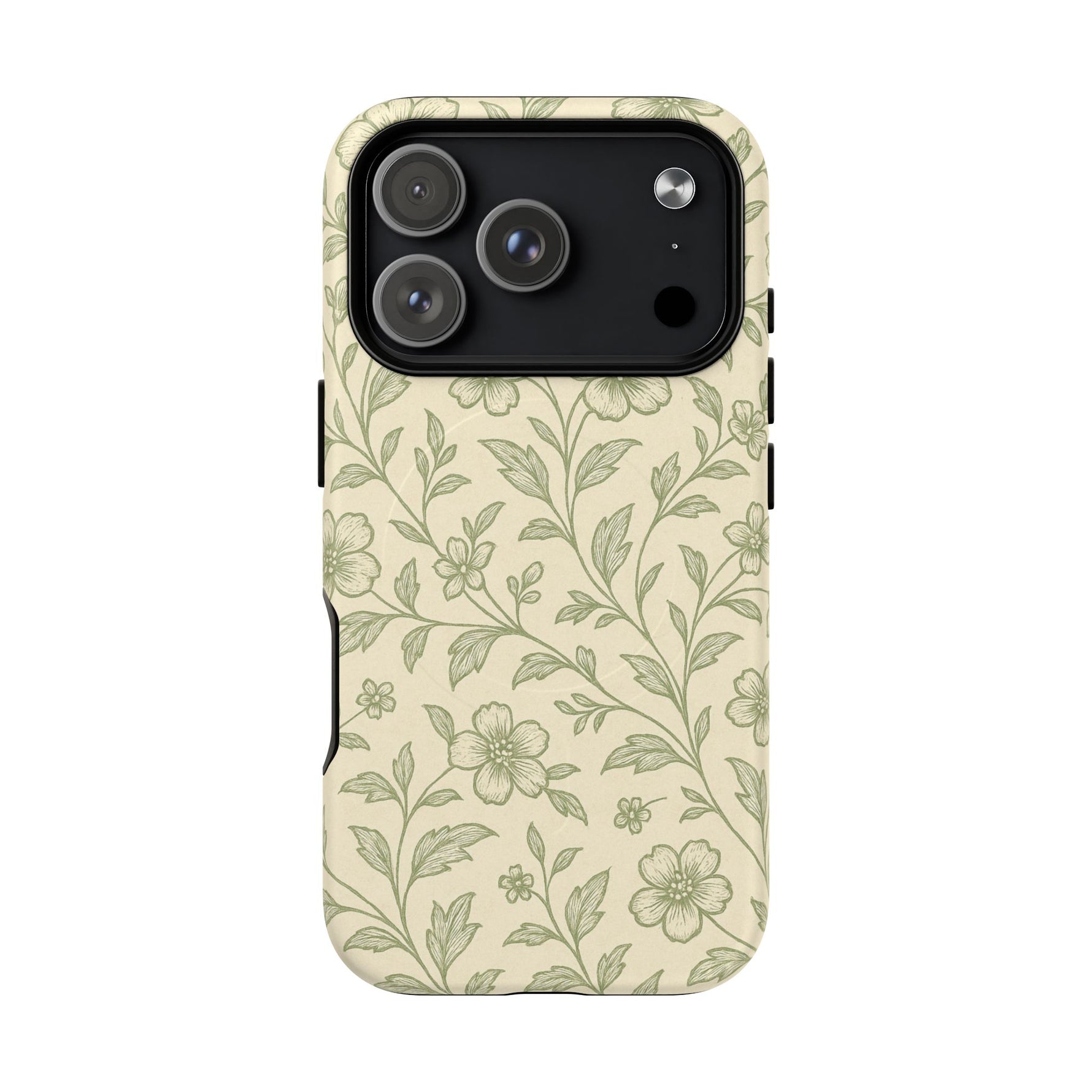 Sage Green Vintage Floral Pattern iPhone Case | MagSafe Compatible - Shamo's