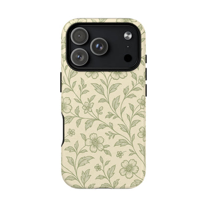 Sage Green Vintage Floral Pattern iPhone Case | MagSafe Compatible