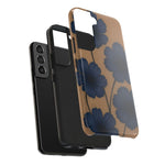 Navy Floral Tough iPhone Case — Durable Protective Case with Blue Flowers on Kraft Background  Shamo's