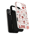Romantic Love Doodle Tough iPhone Case ("LOVE", hearts, roses) (MagSafe compatible)  Shamo's