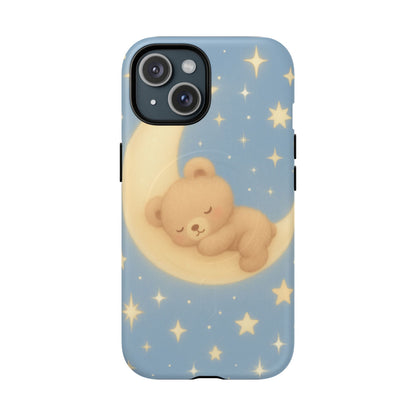 Sleepy Teddy Bear & Stars iPhone Case with MagSafe