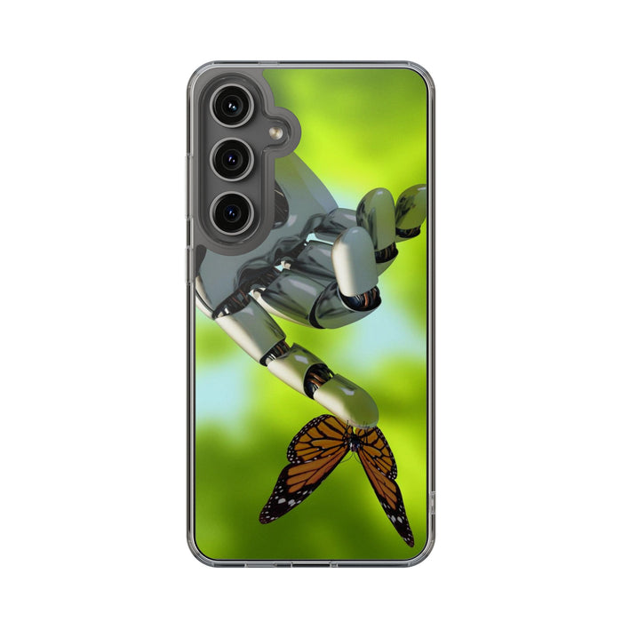 Clear Cases for iPhone 14 Series with Robotic hand and Butterfly.