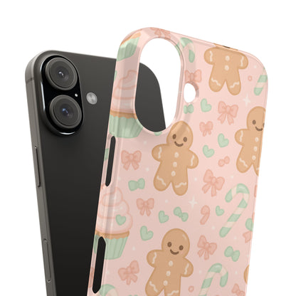 Gingerbread Holiday Slim iPhone Case — Cute Candy Cane & Cupcake Pattern