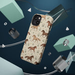 Wild Mustangs – Western Horse Pattern MagSafe Phone Case, glossy diagonal dual-camera model, rear view with magnetic accessories
