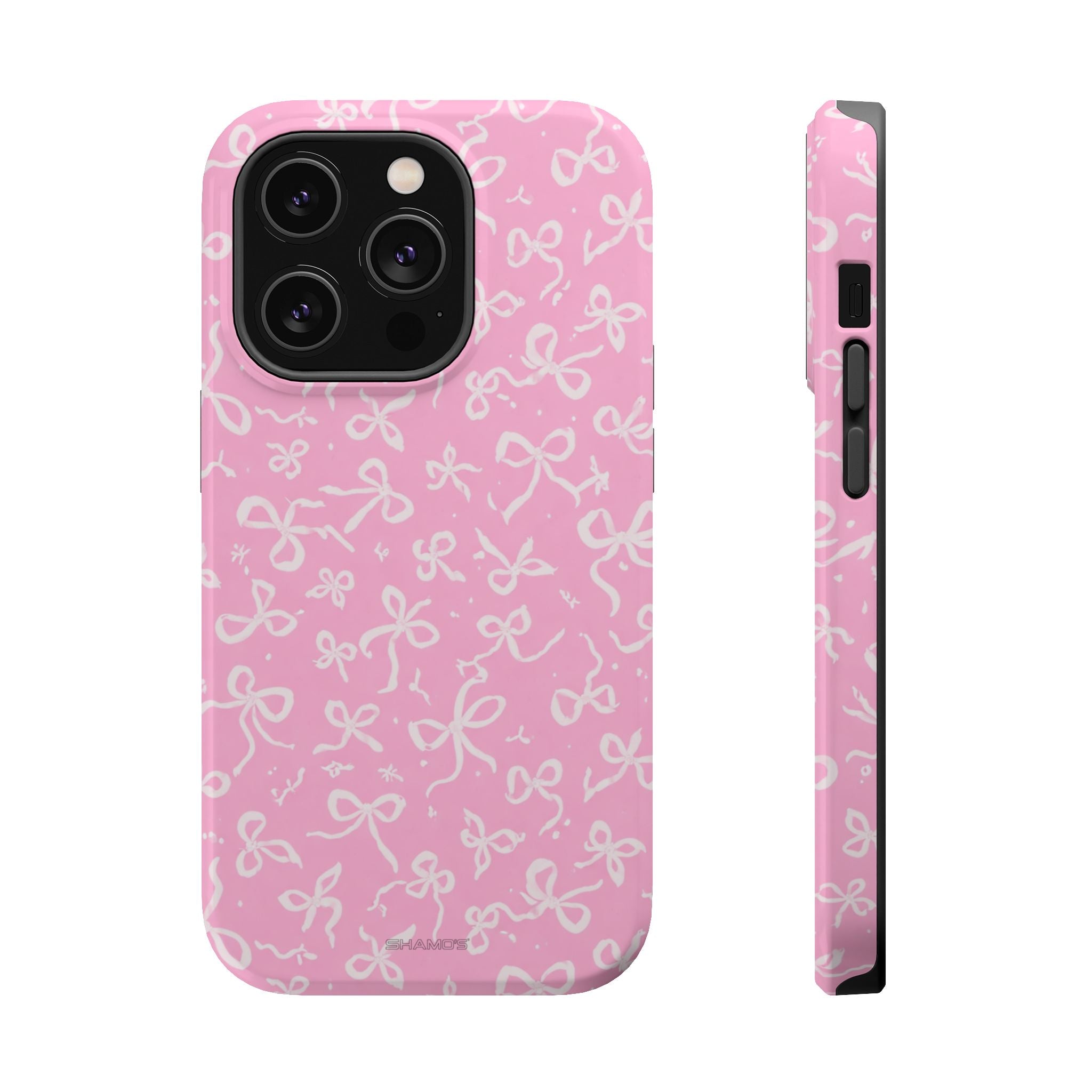 Pink Bow Pattern Impact-Resistant iPhone Case | MagSafe - iPhone 14 Pro / Glossy - Shamo's