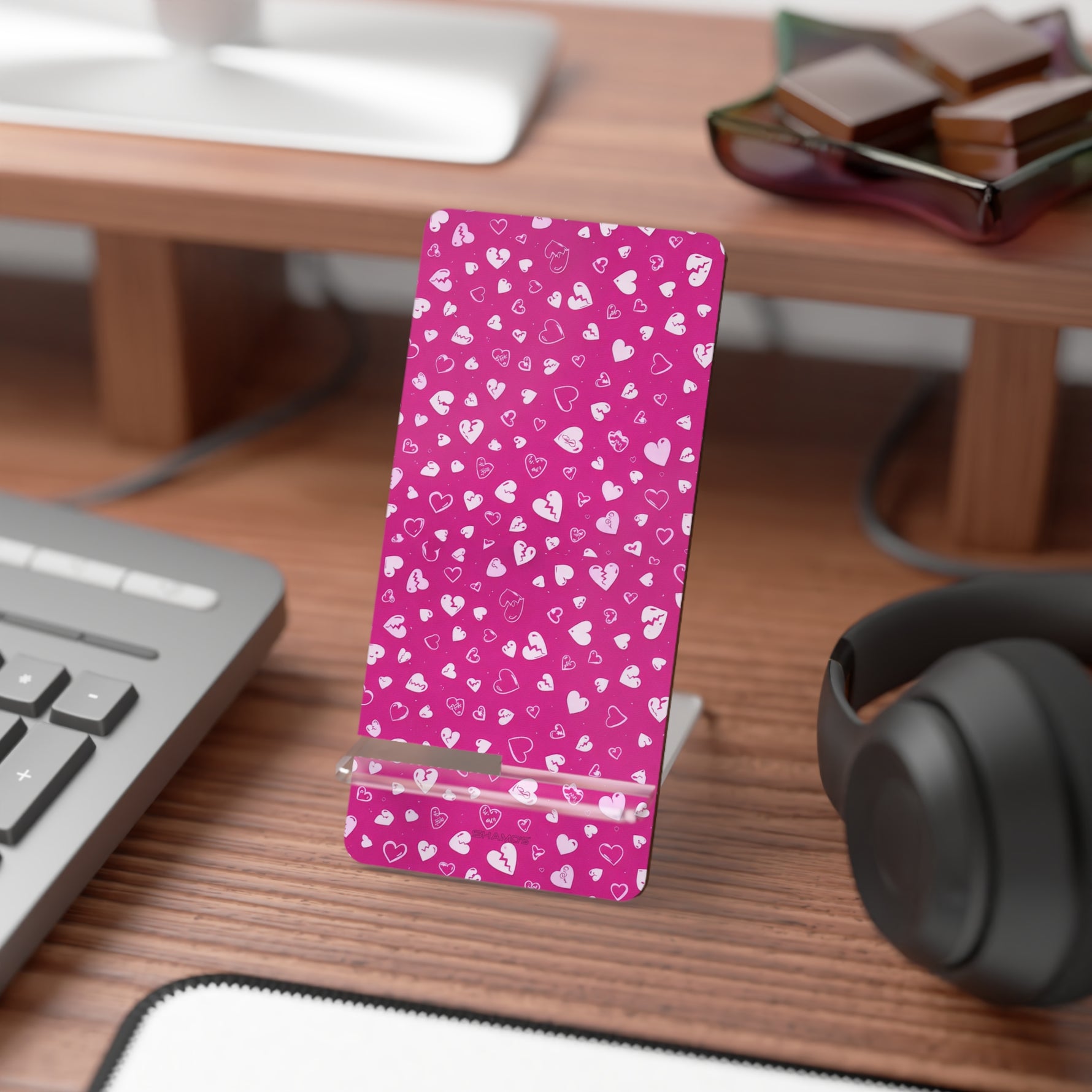 Phone Stand — Pink Heart Pattern Mobile Display Stand