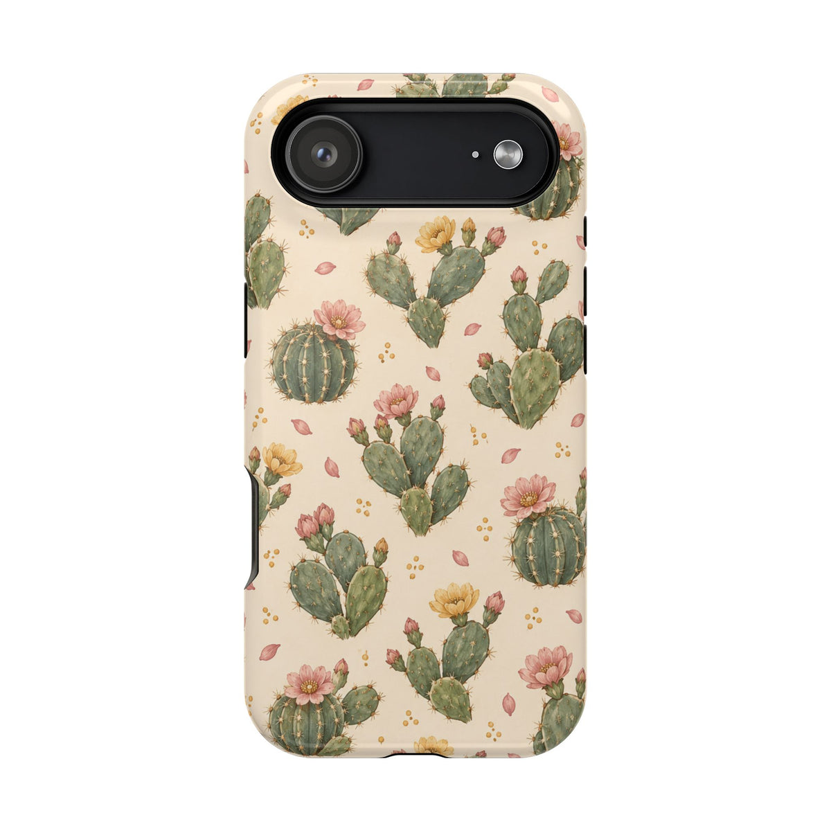 Cactus Bloom – Sage Green Floral Cactus MagSafe Phone Case, glossy iPhone 17 Air, rear view