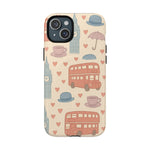 London Icons Hand-Drawn iPhone Case — Cute Double-Decker Bus & Big Ben Pattern with MagSafe compatibility  Shamo's iPhone 15 Plus / Glossy