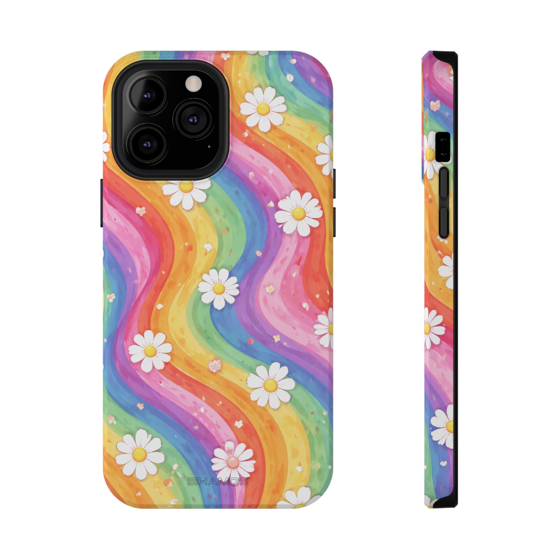 Funda de teléfono resistente a impactos con efecto cascada de colores Rainbow Daisy