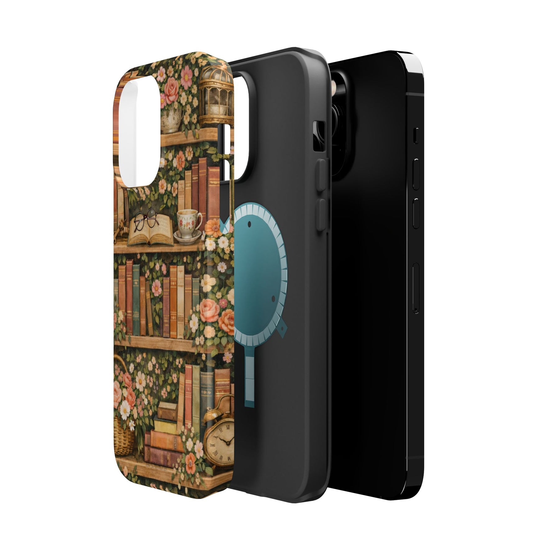 Floral Bookshelf iPhone Case — MagSafe Magnetic, Impact-Resistant
