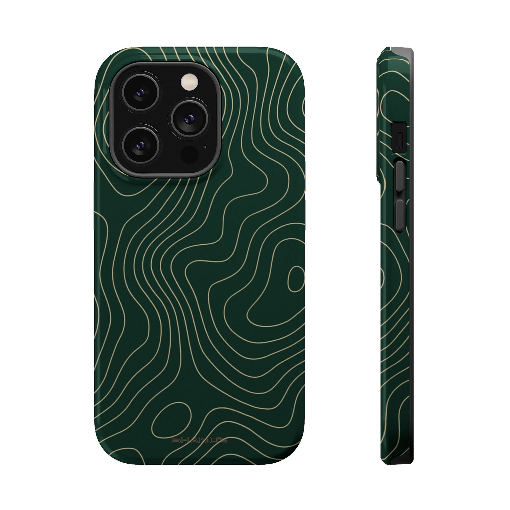 Topographic Green Magnetic Impact-Resistant iPhone Case | MagSafe compatible