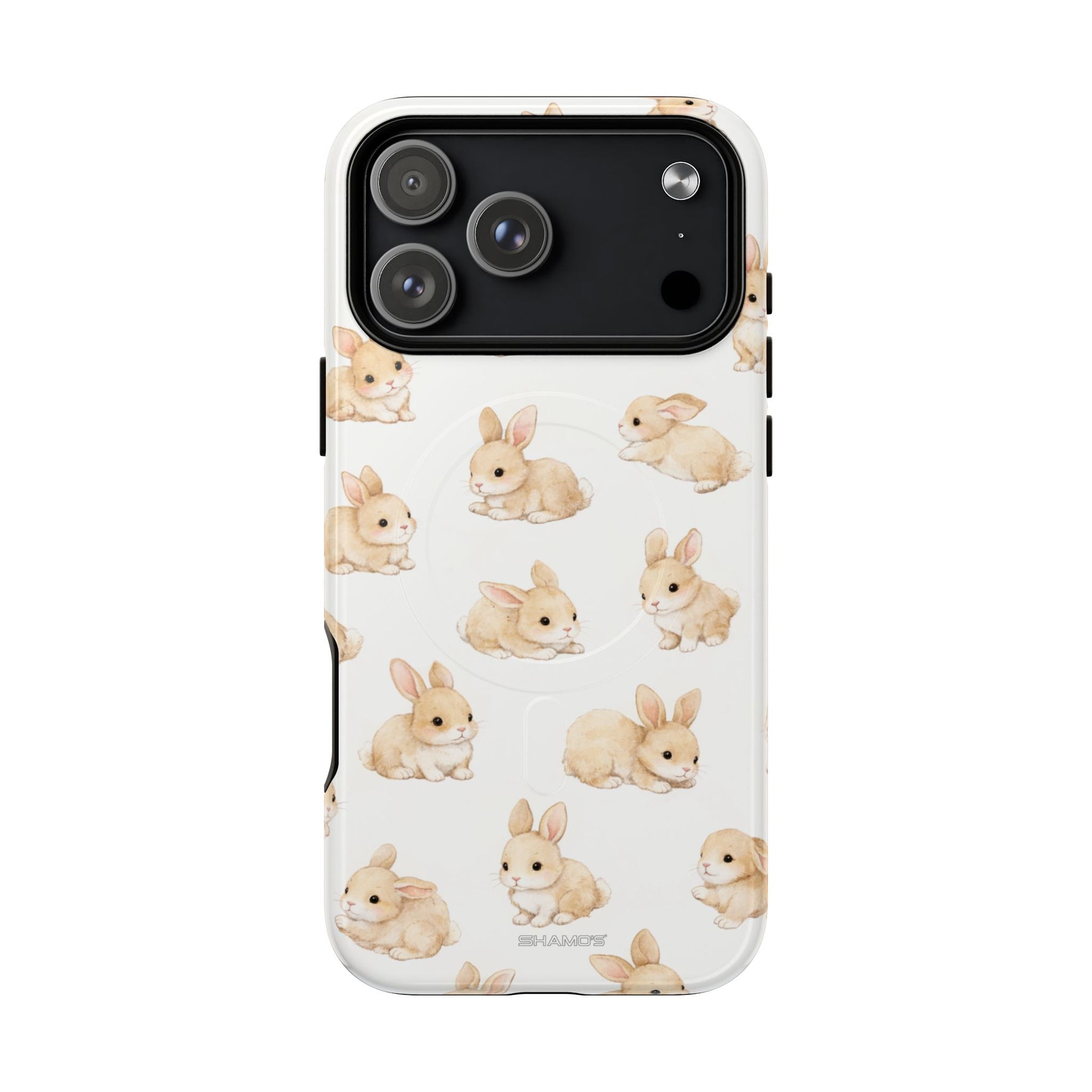 Small size clear phone case with cute beige bunny pattern for iPhone camera protection