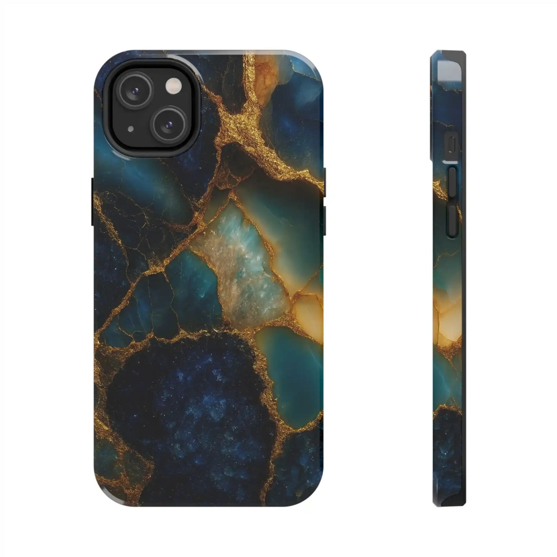 Blue Gold Agate Tough Phone Case Marble Stone Design  Shamo's iPhone 14 Plus