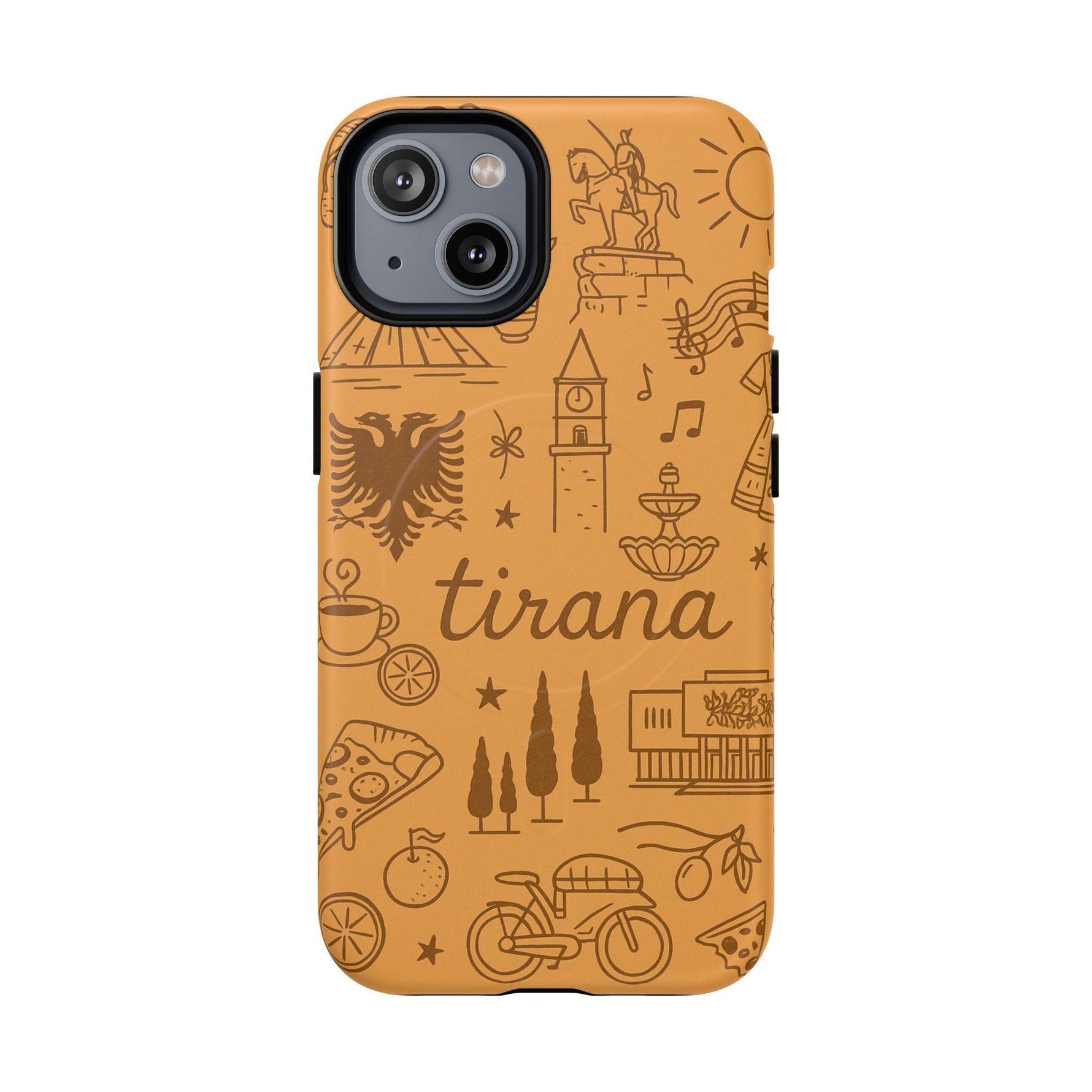 Tirana Illustrated Hand-Drawn iPhone Case — Albanian Landmarks & Icons | MagSafe compatible  Shamo's iPhone 14 / Matte