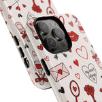 Romantic Love Doodle Tough iPhone Case ("LOVE", hearts, roses) (MagSafe compatible)  Shamo's