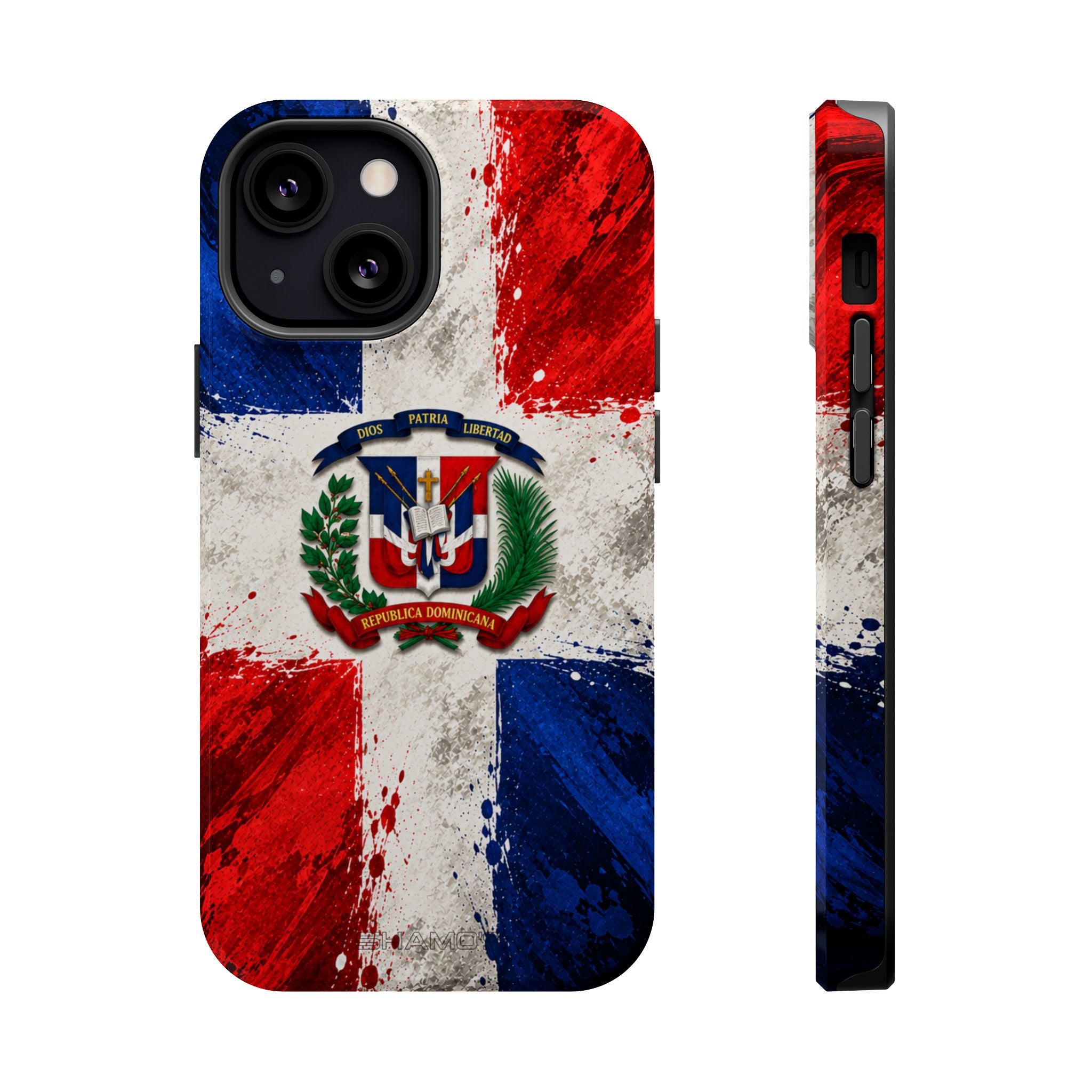 Phone case with a weathered Dominican Republic flag design in blue, red, and white #iphone-13-mini