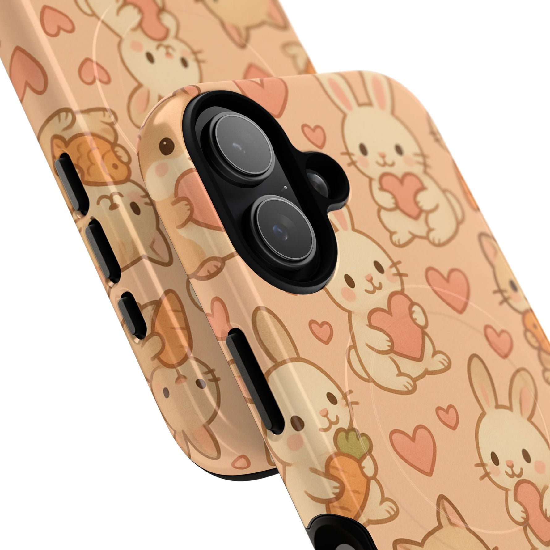 Cozy Critter Friends iPhone Case — Cute Bunny & Kitten Heart Pattern with MagSafe  Shamo's