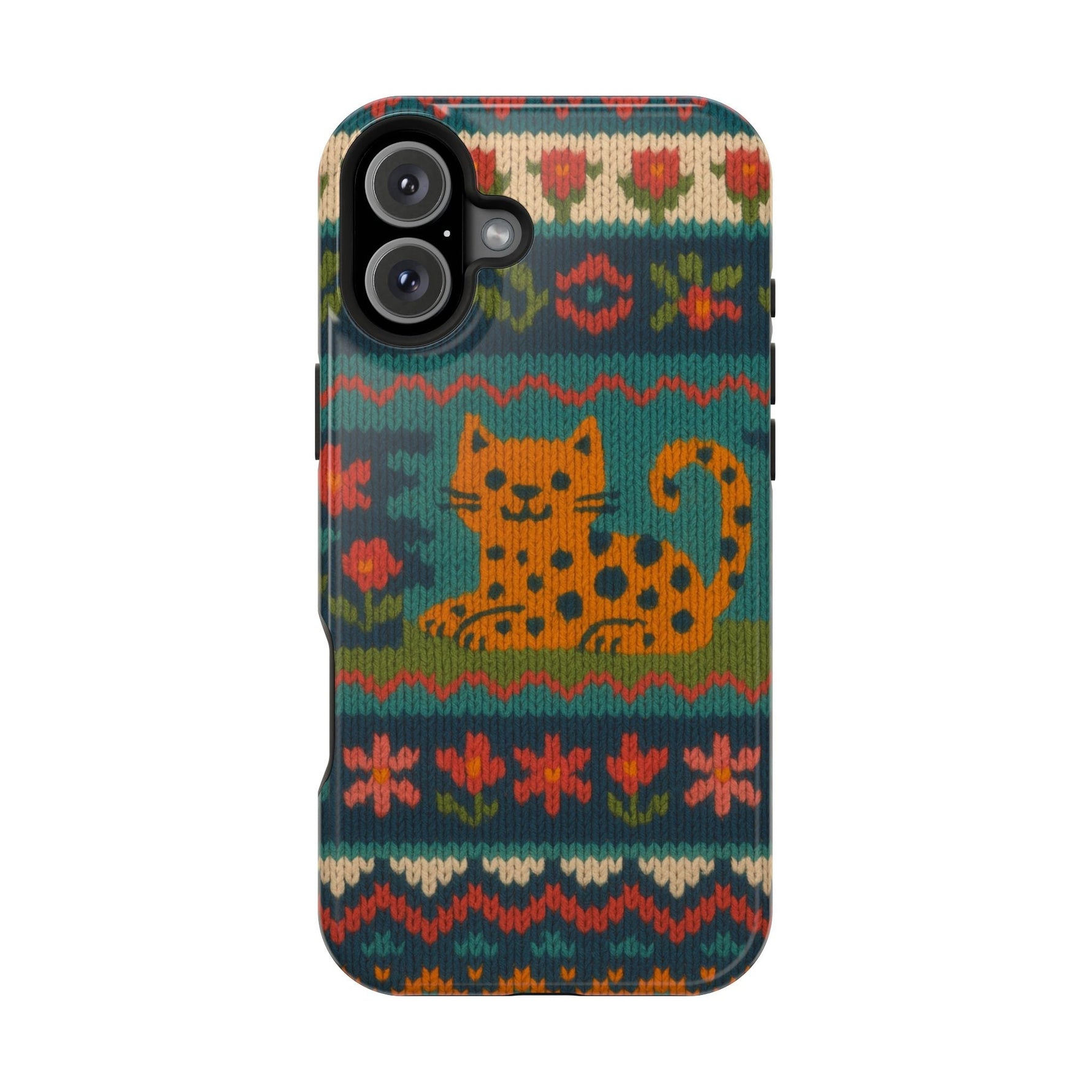 Cozy Knit Leopard Pattern Sweater Holiday Theme iPhone Case with MagSafe compatibility  Shamo's iPhone 16 Plus / Glossy