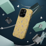 Honey Paisley MagSafe Phone Case, glossy square triple-camera Pro model, rear view with magnetic accessories
