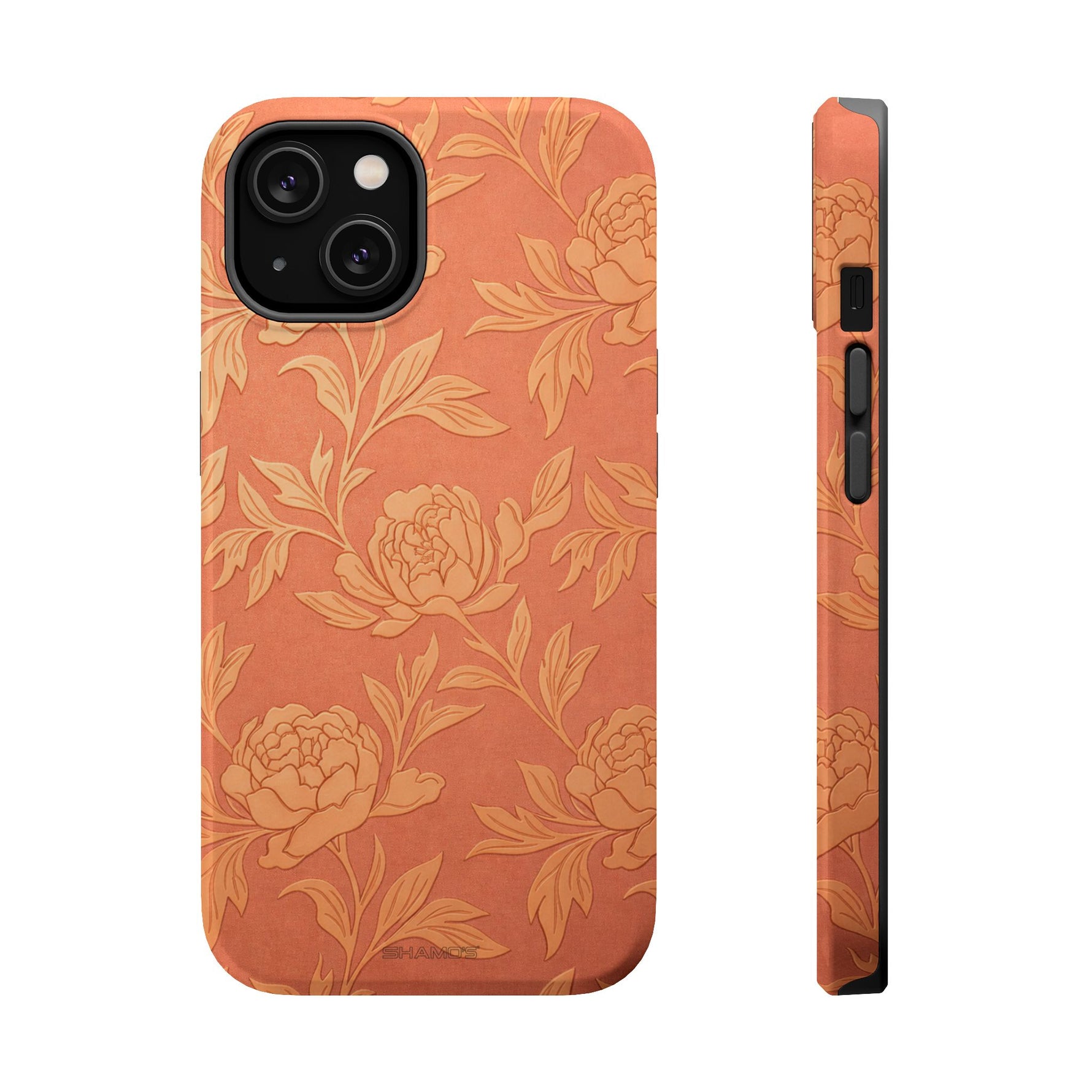 Floral Rose Gold Magnetic Impact-Resistant iPhone Case, MagSafe Compatible - iPhone 14 / Glossy - Shamo's