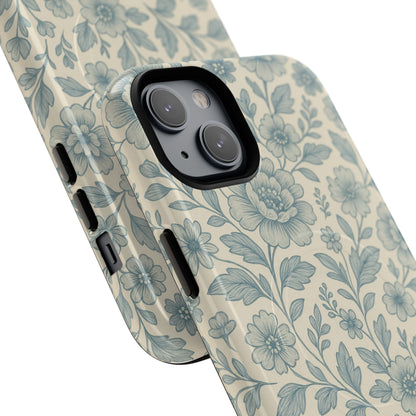 Vintage Blue Floral Tough Case for iPhone - Compatible with MagSafe