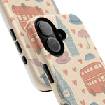 London Icons Hand-Drawn iPhone Case — Cute Double-Decker Bus & Big Ben Pattern with MagSafe compatibility  Shamo's