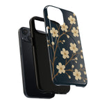 Navy Cherry Blossom Floral iPhone Case - Compatible with MagSafe - Shamo's