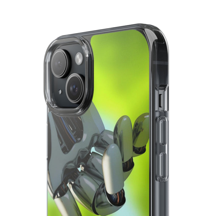 Clear Cases for iPhone 14 Series with Robotic hand and Butterfly.