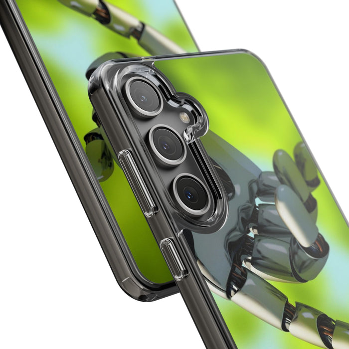 Clear Cases for iPhone 14 Series with Robotic hand and Butterfly.