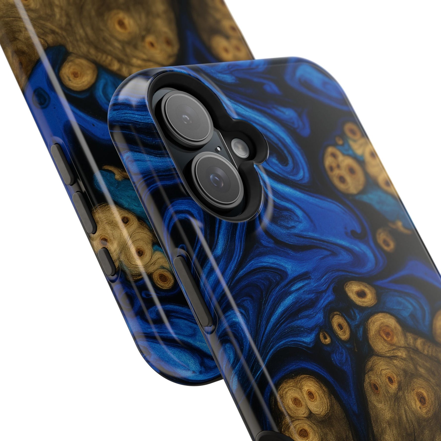 Blue Swirl & Burl Wood Impact iPhone Case | MagSafe compatible  Shamo's