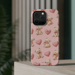 Pink Teddy Hearts Love iPhone Case, Impact-Resistant MagSafe Compatible