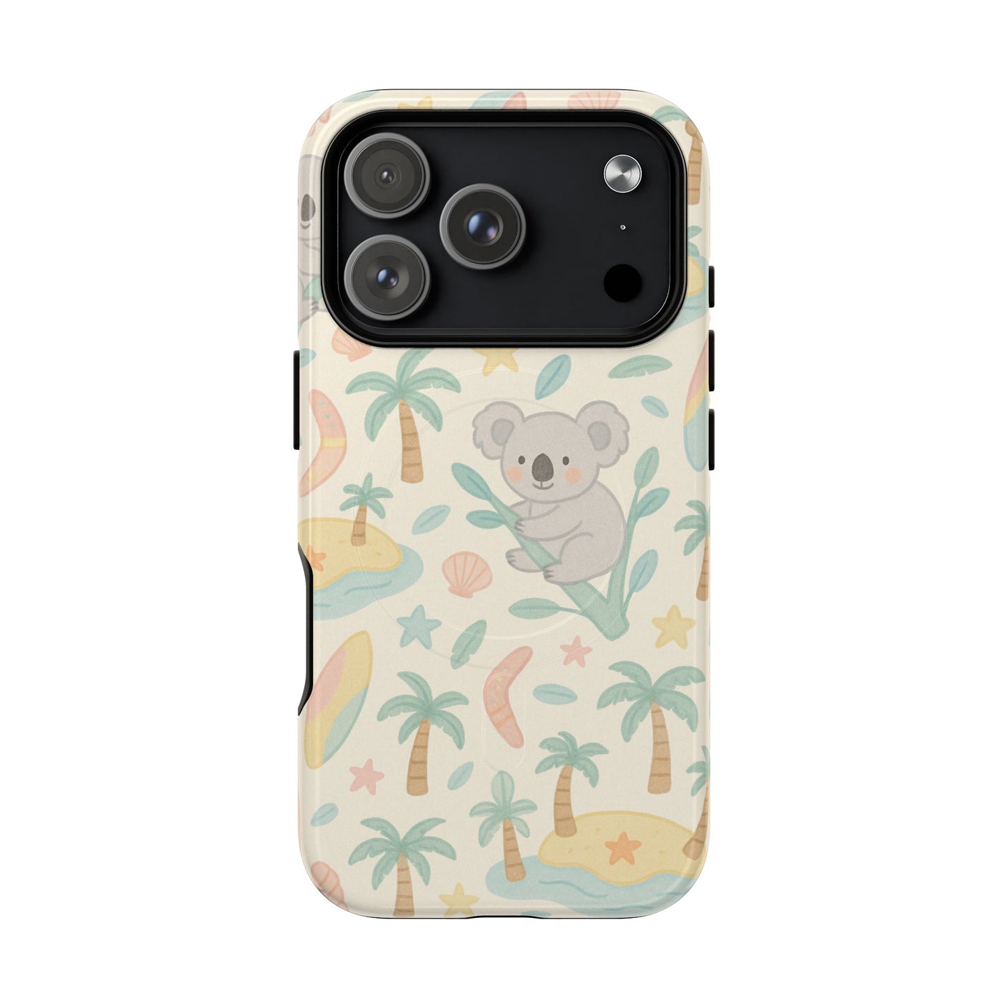 Australia Hand-Drawn Koala Beach iPhone Case — Cute Tropical Palm & Surf Print | with MagSafe