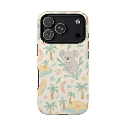 Australia Hand-Drawn Koala Beach iPhone Case — Cute Tropical Palm & Surf Print | with MagSafe