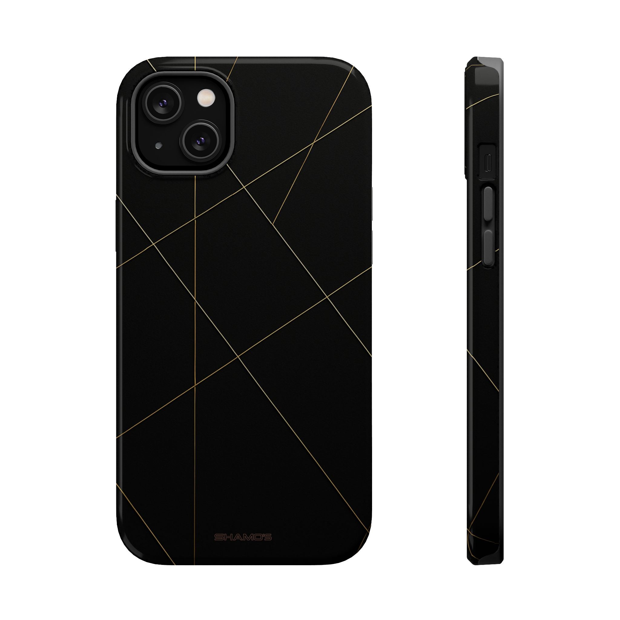 Black phone case with fine intersecting geometric lines