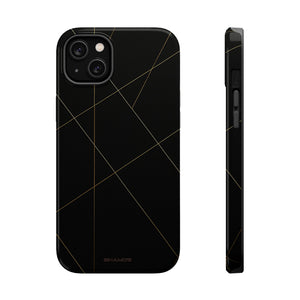 Black phone case with fine intersecting geometric lines