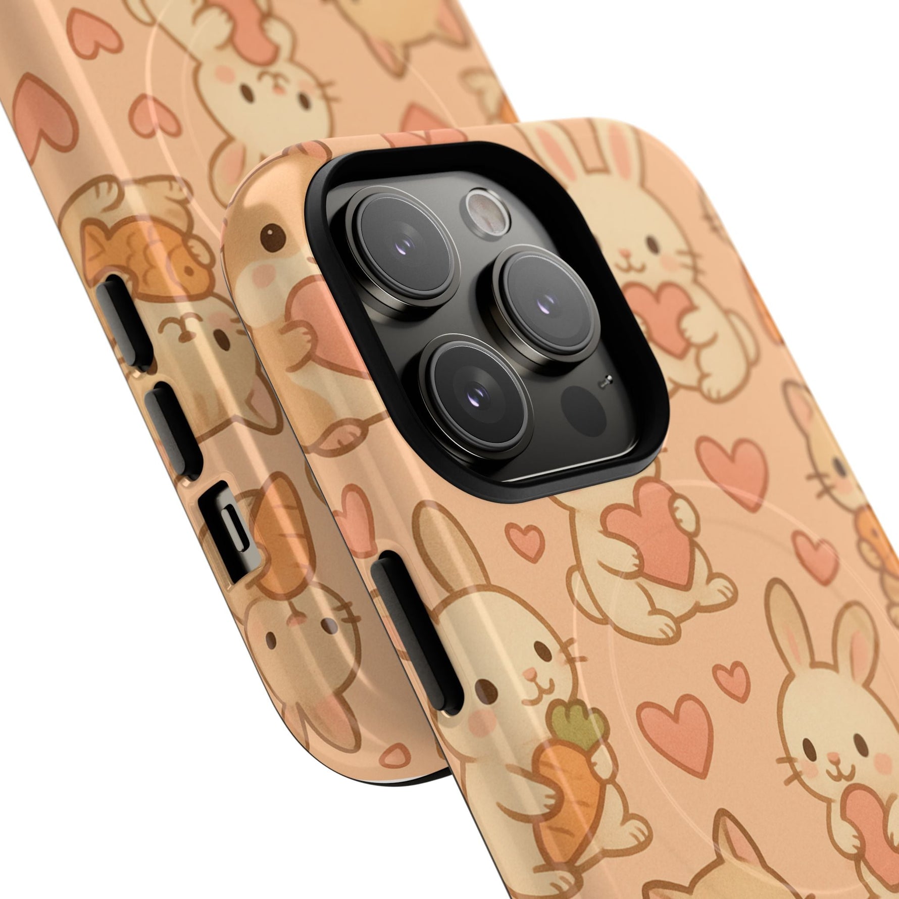 Cozy Critter Friends iPhone Case — Cute Bunny & Kitten Heart Pattern with MagSafe  Shamo's