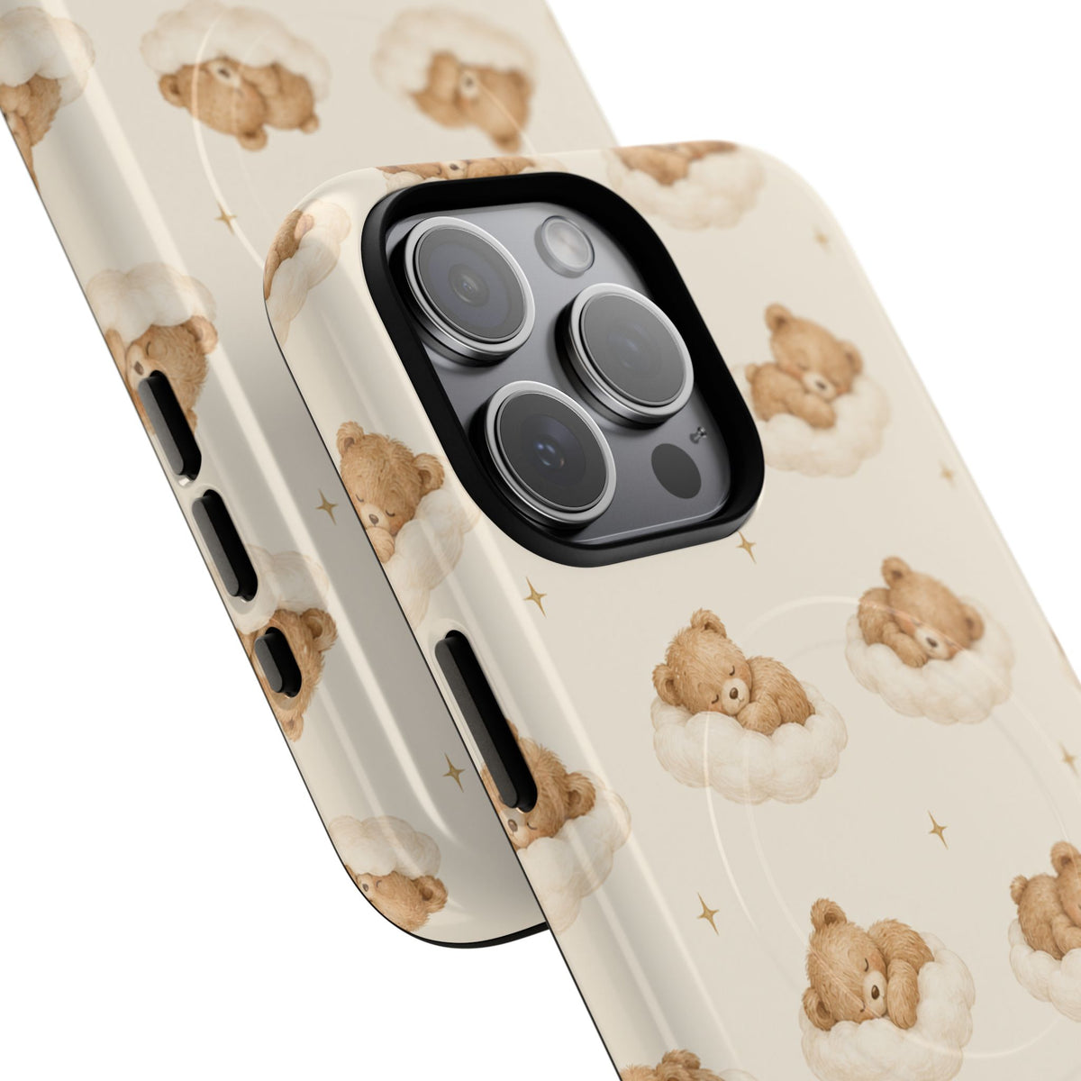 Beige teddybeer op wolken iPhone-hoesje met MagSafe