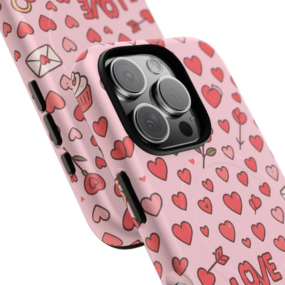 Pink Love Hearts Pattern Tough iPhone Case (MagSafe compatible)