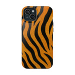 Tiger stripe patterned glossy phone case for iPhone 13 with dual camera cutout variant size