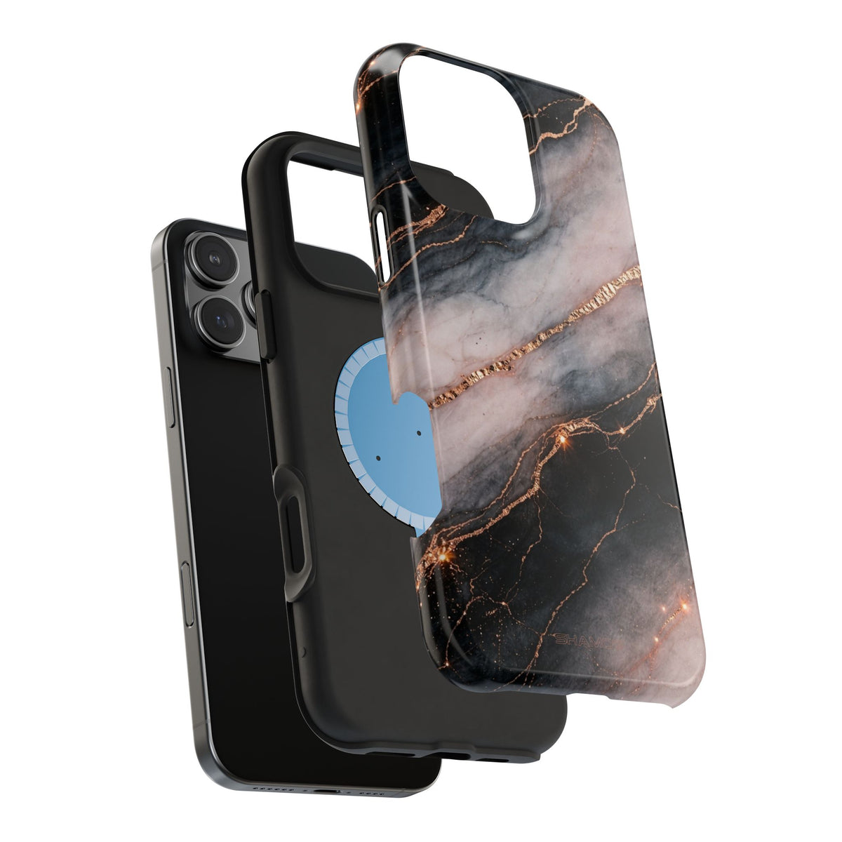 Marbled Black & Rose Gold Magnetic MagSafe Compatible Phone Case — Impact-Resistant