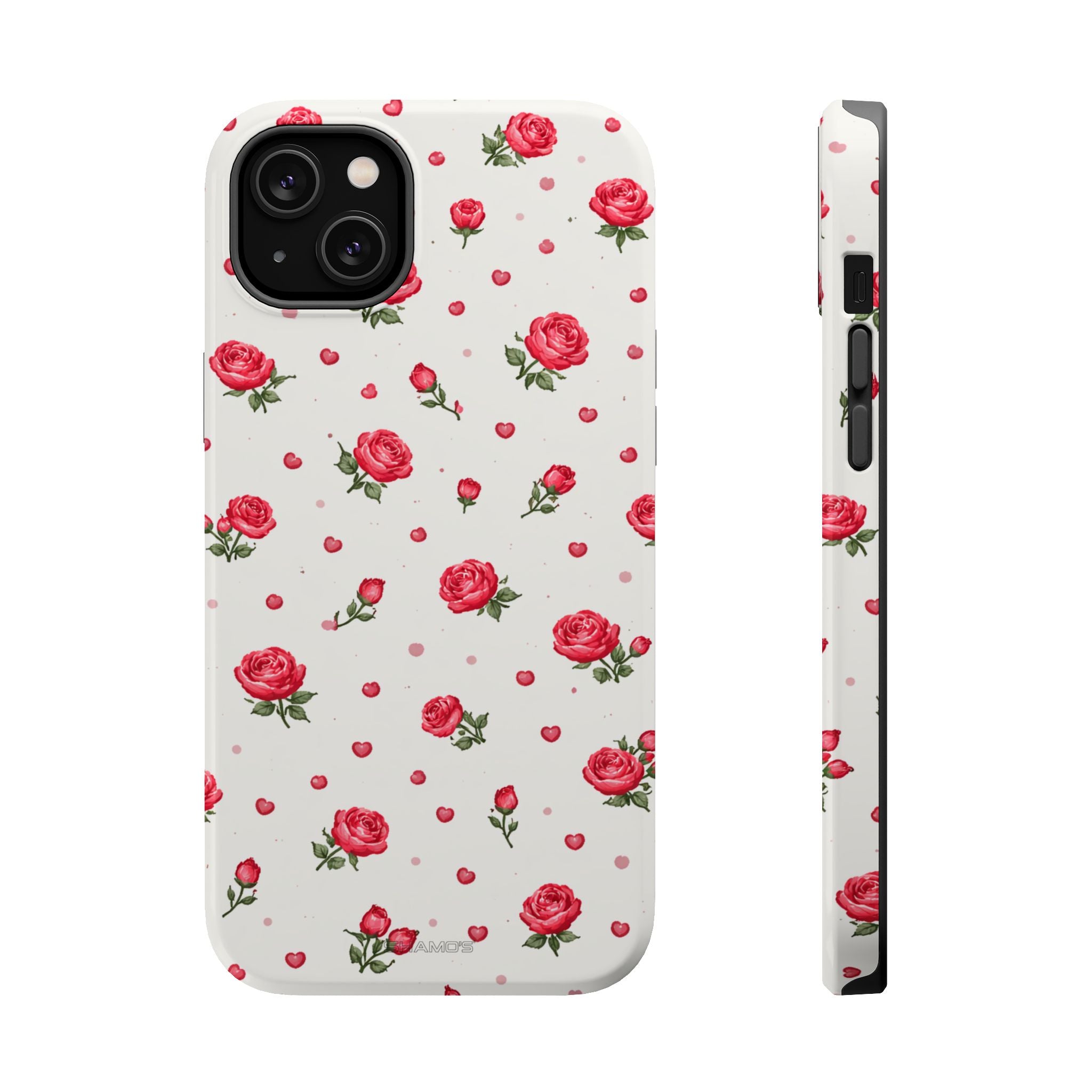 Rose Pattern Impact-Resistant iPhone Case | MagSafe - iPhone 14 Plus / Glossy - Shamo's