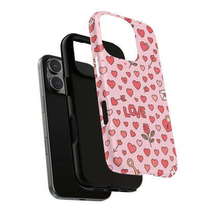 Pink Love Hearts Pattern Tough iPhone Case (MagSafe compatible)