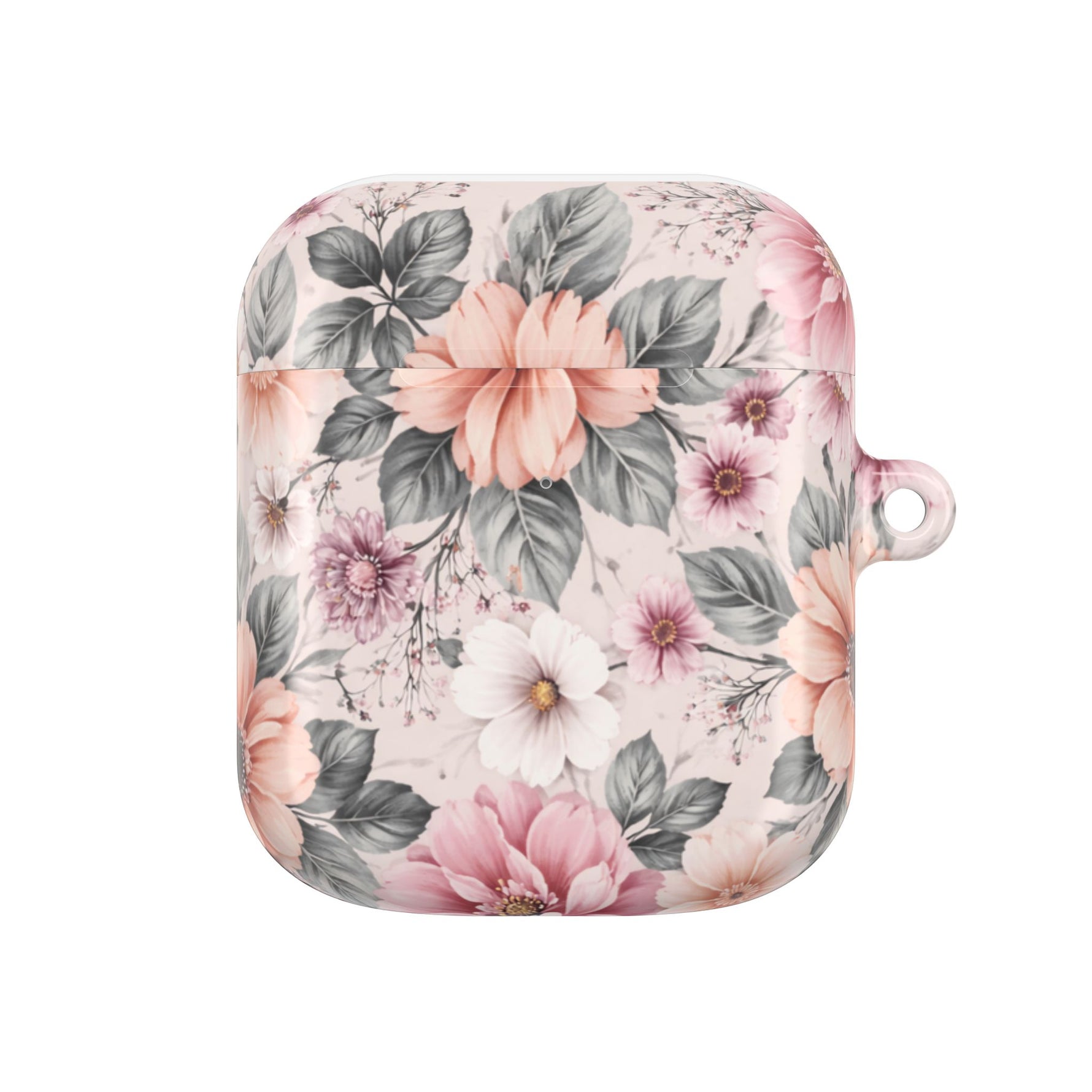 Floral Pink Vintage AirPod Case — Pastel Flower Protective Cover - AirPods Gen 1 / White / Glossy - Shamo's