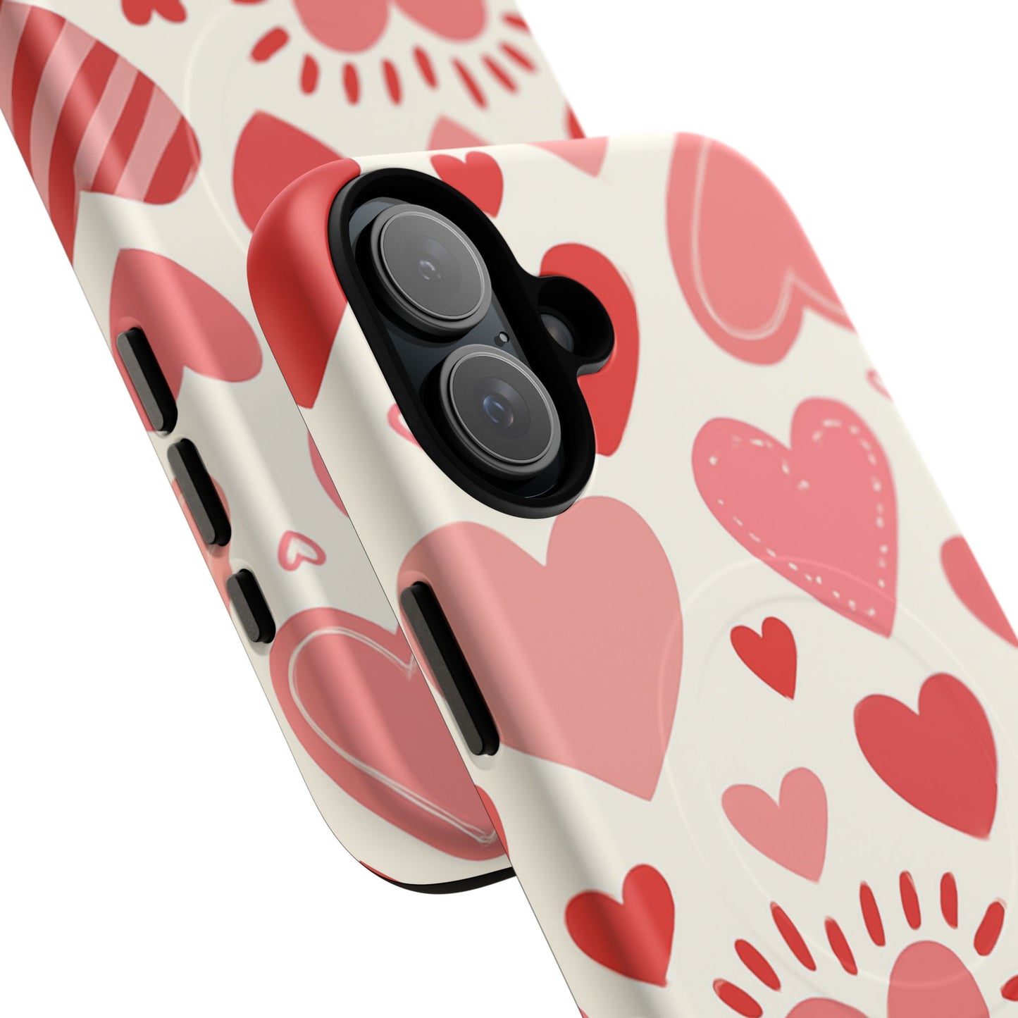Heart Pattern Tough iPhone Case — Cute Red & Pink Hearts Protective Cover (MagSafe compatible)